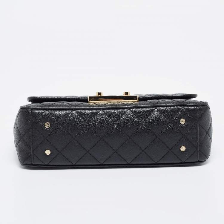 Pre Owned CH Carolina Herrera Black Quilted Leather Baret Clutch Shoulder Bag