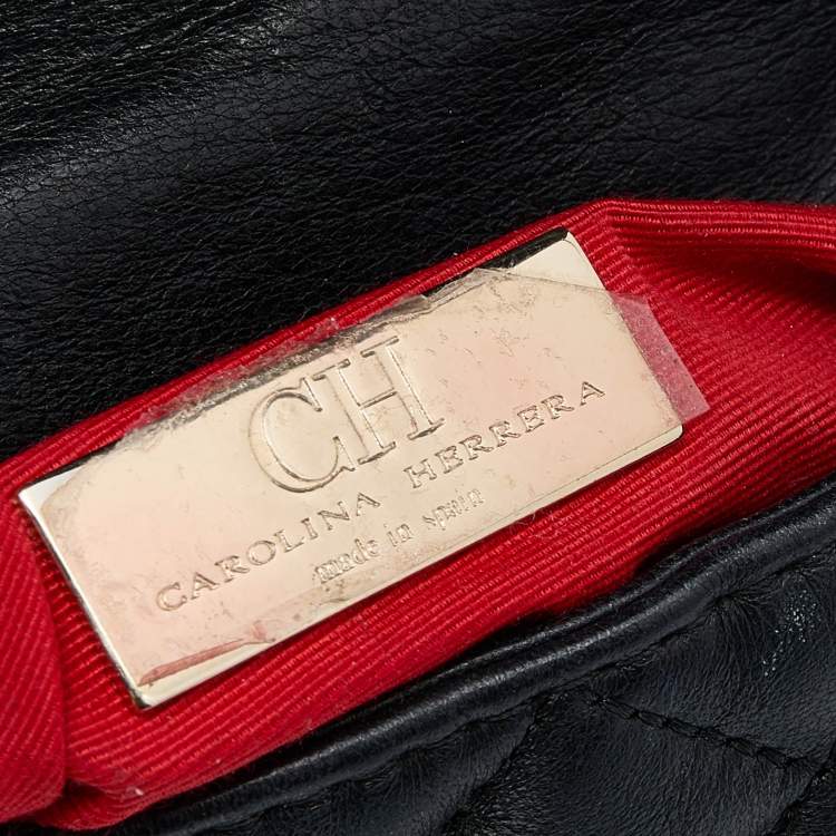 Pre Owned CH Carolina Herrera Black Quilted Leather Flap Chain Shoulder Bag