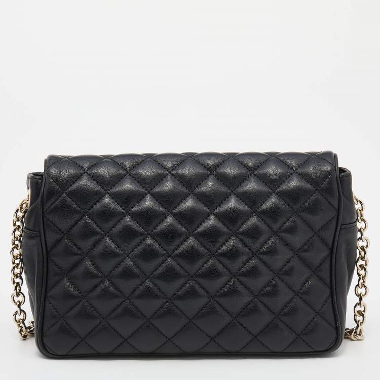 Pre Owned CH Carolina Herrera Black Quilted Leather Flap Chain Shoulder Bag