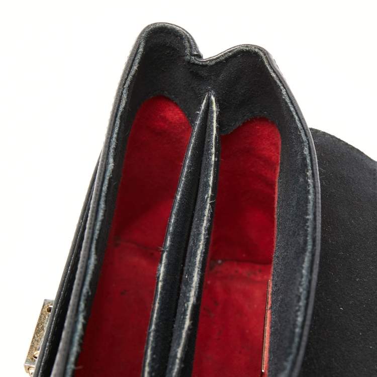 Pre Owned CH Carolina Herrera Black Monogram Embossed Leather Flap Top Handle Bag
