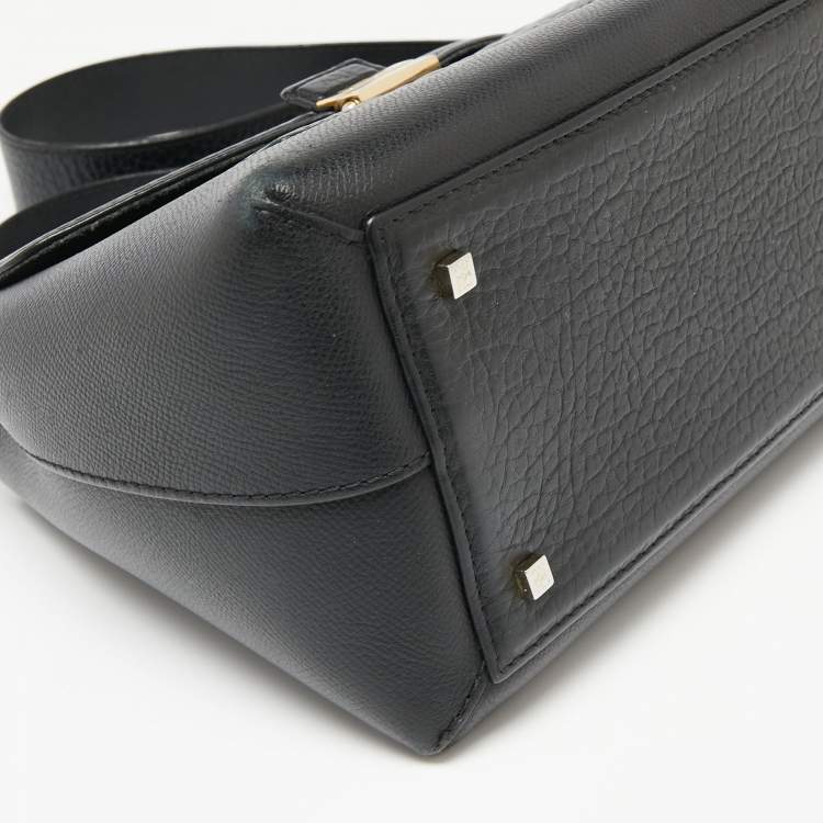 Pre Owned CH Carolina Herrera Black Monogram Embossed Leather Flap Top Handle Bag