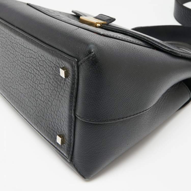 Pre Owned CH Carolina Herrera Black Monogram Embossed Leather Flap Top Handle Bag