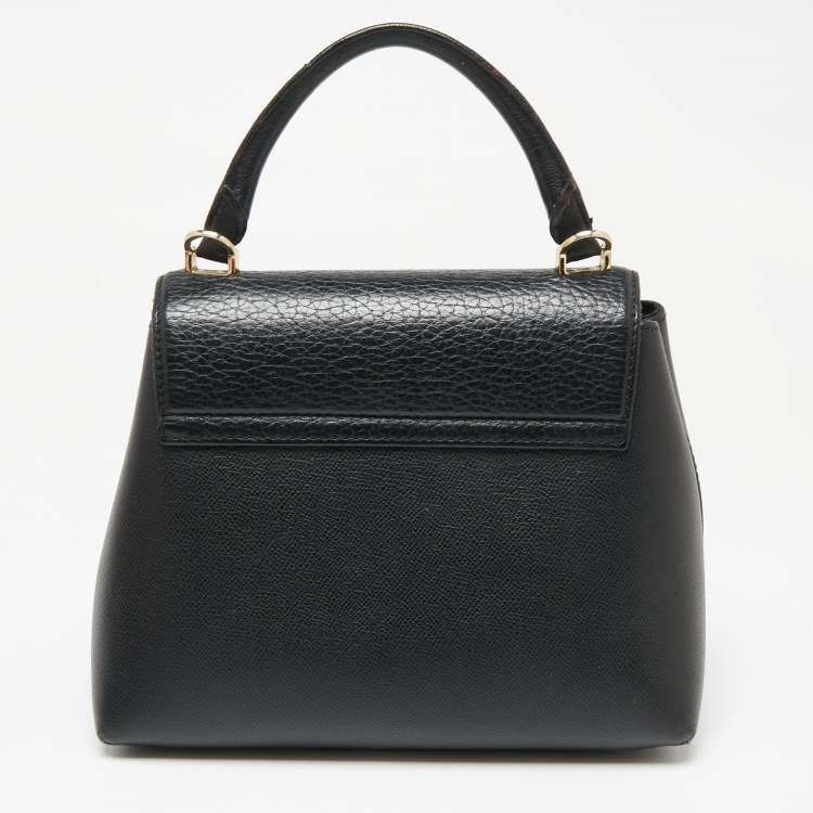 Pre Owned CH Carolina Herrera Black Monogram Embossed Leather Flap Top Handle Bag