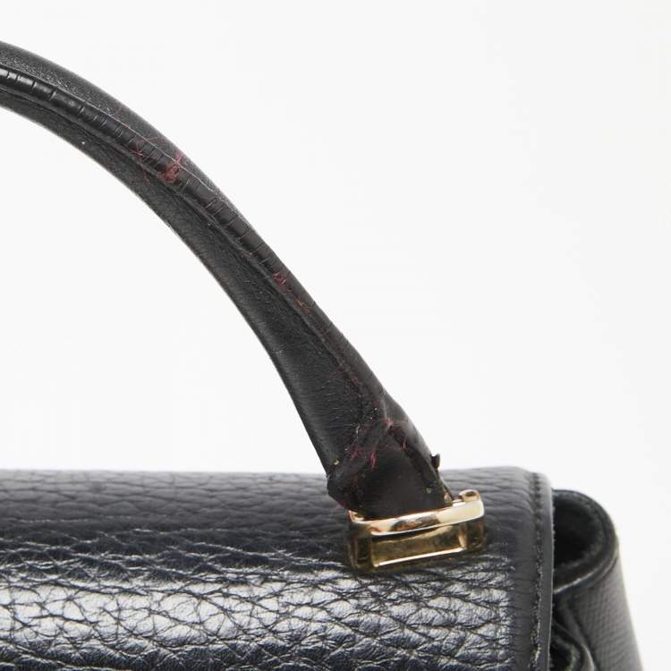 Pre Owned CH Carolina Herrera Black Monogram Embossed Leather Flap Top Handle Bag