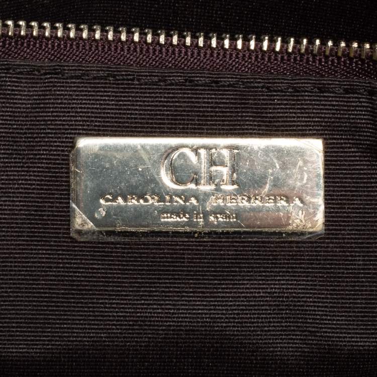 Pre Owned CH Carolina Herrera Green Monogram Embossed Leather Matteo Tote