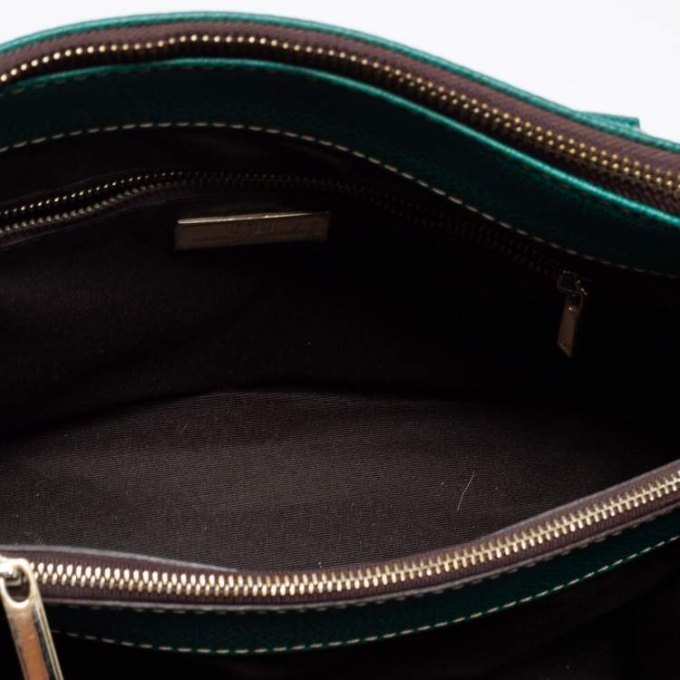 Pre Owned CH Carolina Herrera Green Monogram Embossed Leather Matteo Tote