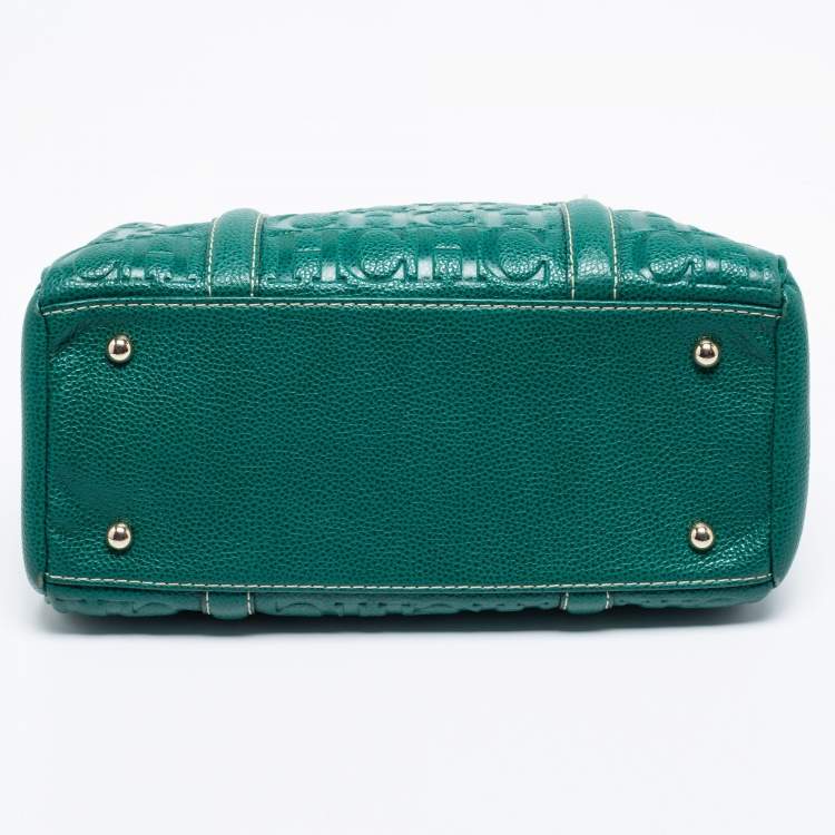 Pre Owned CH Carolina Herrera Green Monogram Embossed Leather Matteo Tote