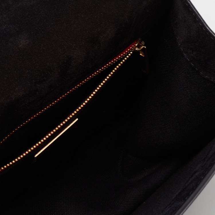 Pre Owned CH Carolina Herrera Black Monogram Embossed Leather Top Handle Bag
