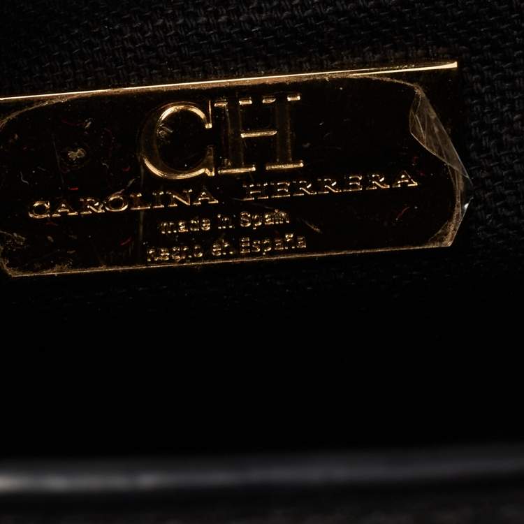 Pre Owned CH Carolina Herrera Black Monogram Embossed Leather Top Handle Bag