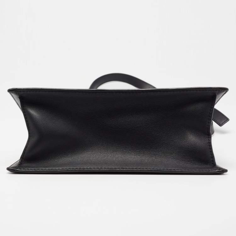 Pre Owned CH Carolina Herrera Black Monogram Embossed Leather Top Handle Bag
