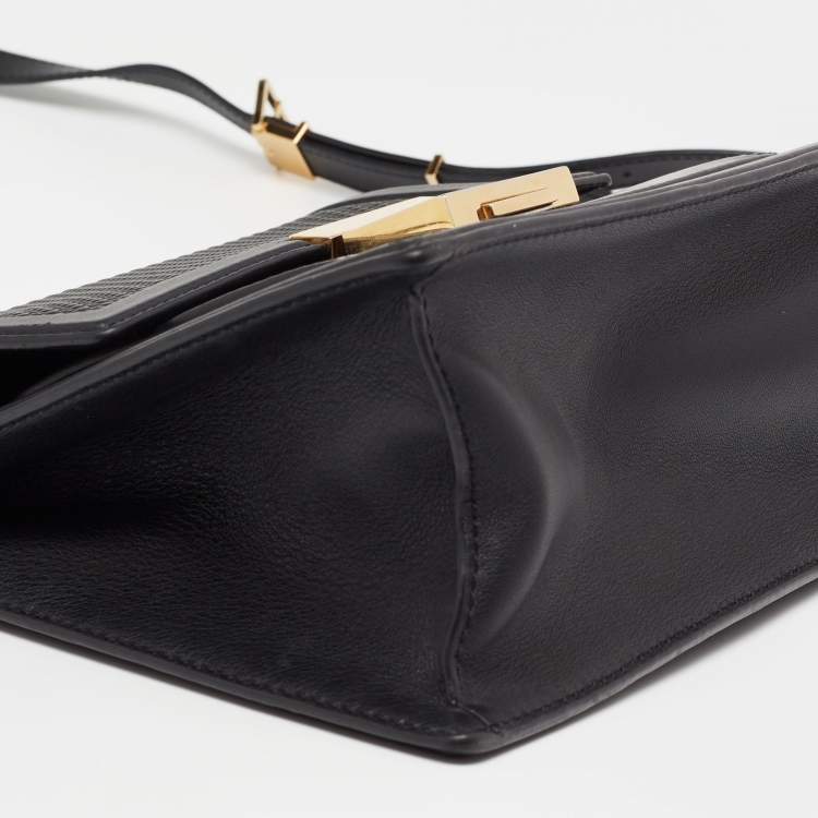 Pre Owned CH Carolina Herrera Black Monogram Embossed Leather Top Handle Bag