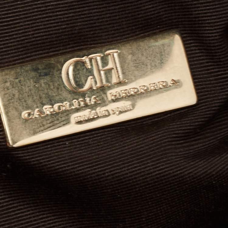 Pre Owned CH Carolina Herrera Metallic Gold Embossed Leather Chain Bow Hobo