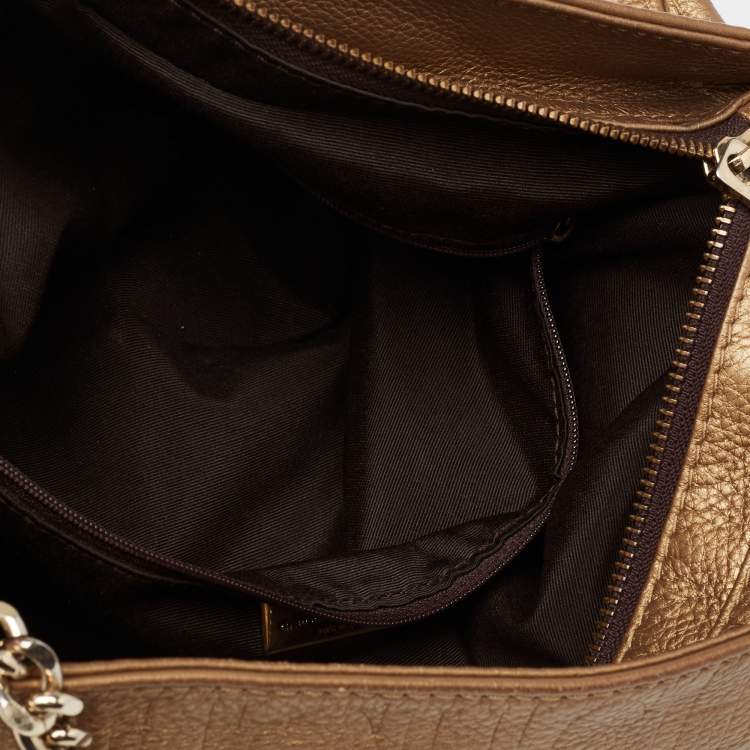 Pre Owned CH Carolina Herrera Metallic Gold Embossed Leather Chain Bow Hobo