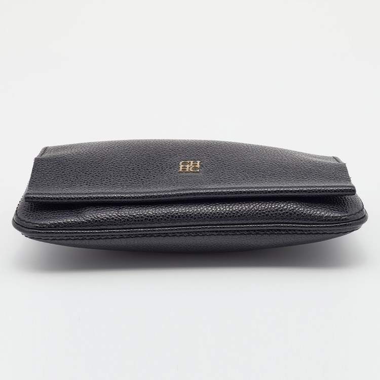 Pre Owned CH Carolina Herrera Black Leather Flap Chain Shoulder Bag