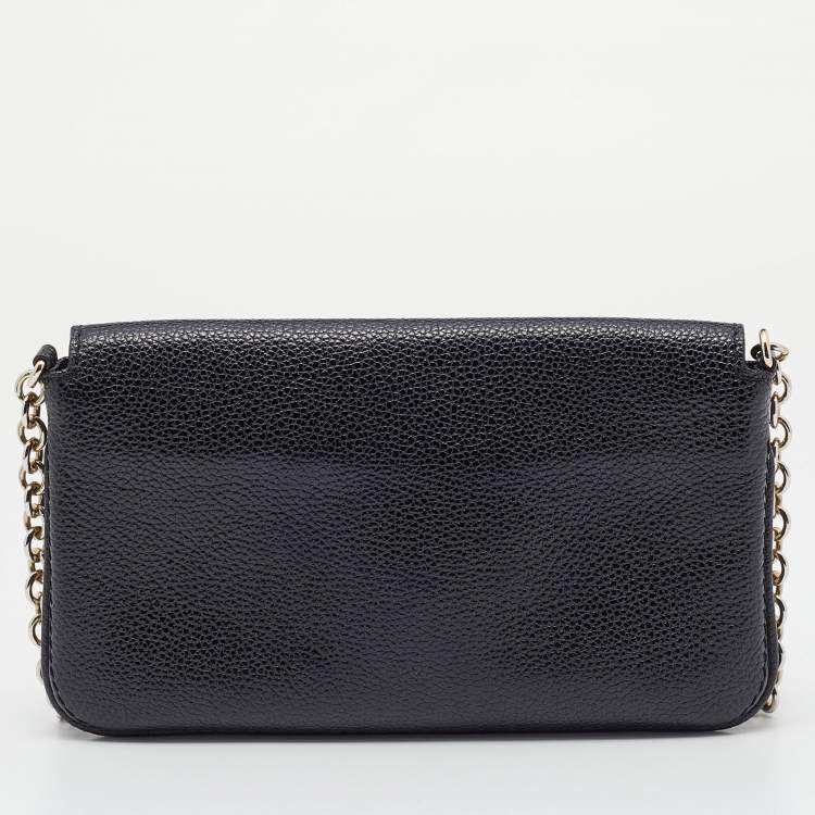 Pre Owned CH Carolina Herrera Black Leather Flap Chain Shoulder Bag