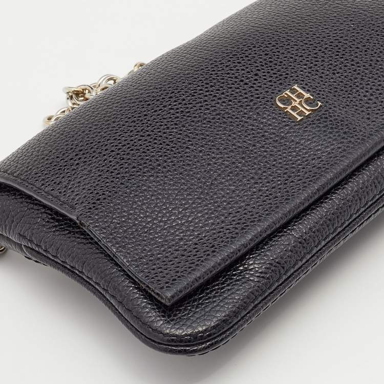 Pre Owned CH Carolina Herrera Black Leather Flap Chain Shoulder Bag