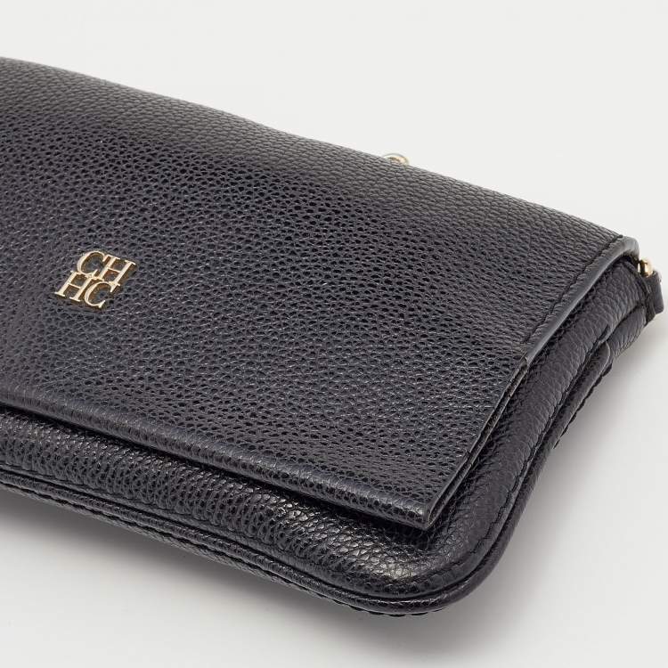 Pre Owned CH Carolina Herrera Black Leather Flap Chain Shoulder Bag