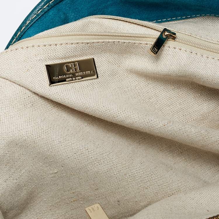 مملوكة مسبقًا CH Carolina Herrera Teal Blue Monogram Embossed Leather Matteo Tote