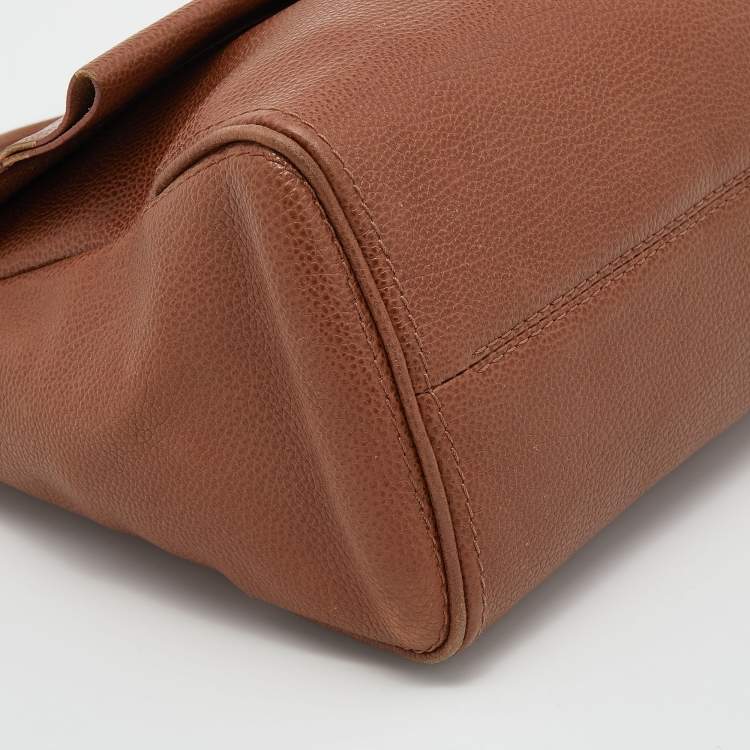 Pre Owned CH Carolina Herrera Brown Leather Minuetto Top Handle Bag