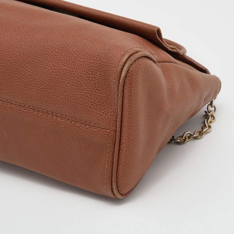 Pre Owned CH Carolina Herrera Brown Leather Minuetto Top Handle Bag