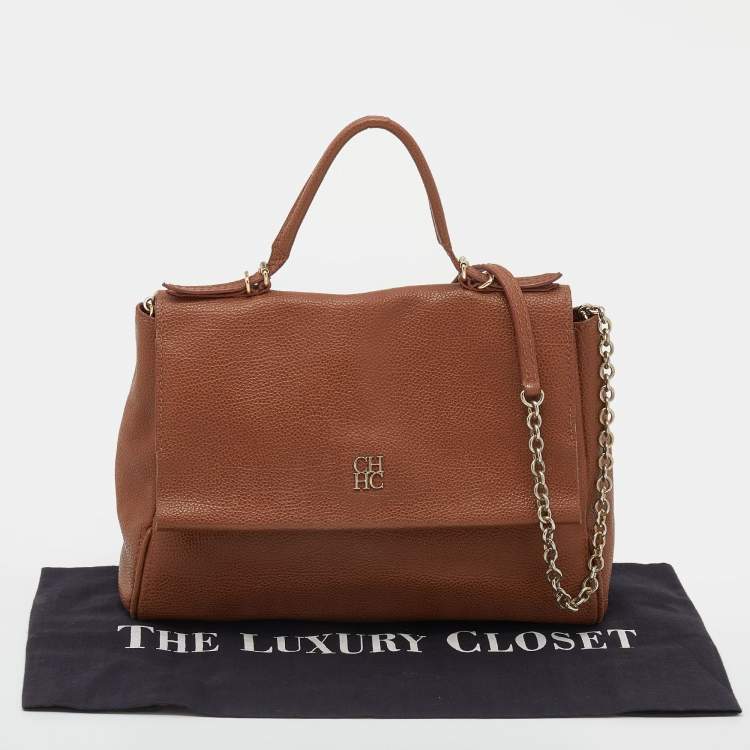 Pre Owned CH Carolina Herrera Brown Leather Minuetto Top Handle Bag