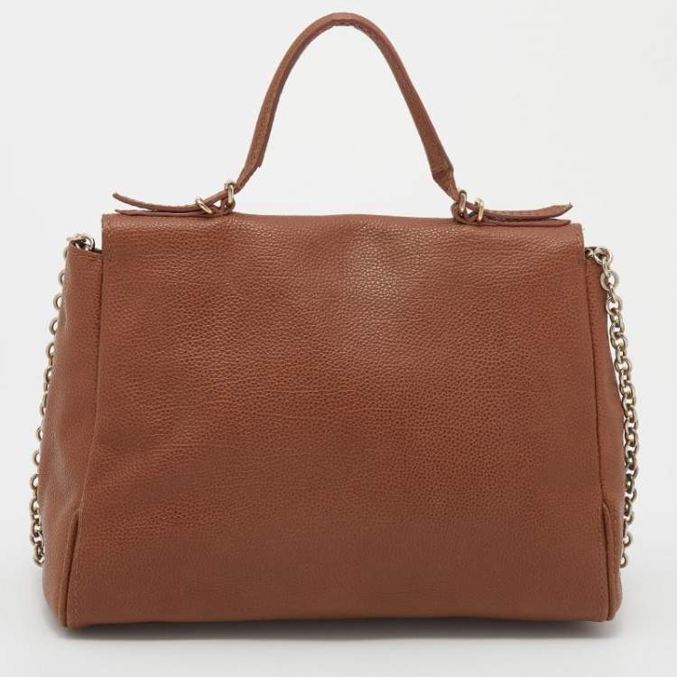 Pre Owned CH Carolina Herrera Brown Leather Minuetto Top Handle Bag