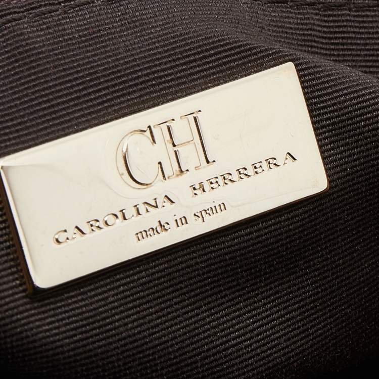 Pre Owned CH Carolina Herrera Metallic Gold Leather Monogram Quilted Flap Shoulder Bag