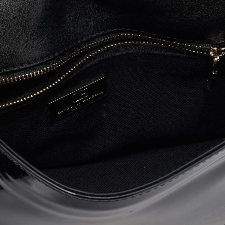 Pre Owned CH Carolina Herrera Black Patent Leather Chain Top Handle Bag