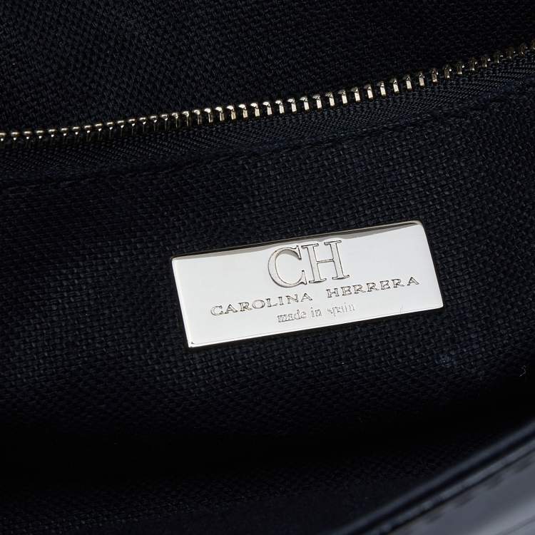 Pre Owned CH Carolina Herrera Black Patent Leather Chain Top Handle Bag
