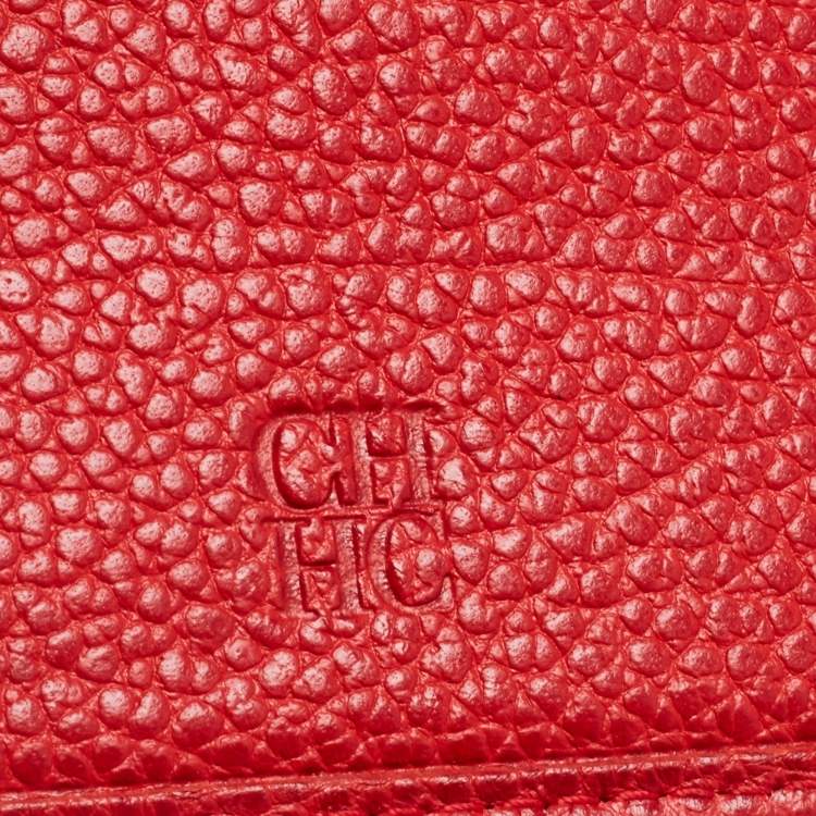 Pre Owned CH Carolina Herrera Red Leather Long Trifold Wallet