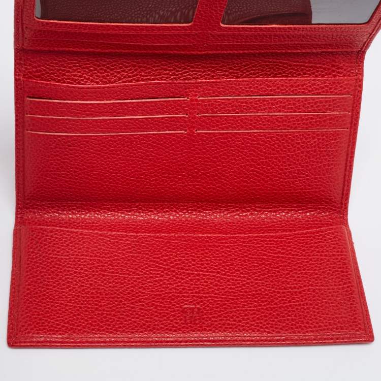 Pre Owned CH Carolina Herrera Red Leather Long Trifold Wallet