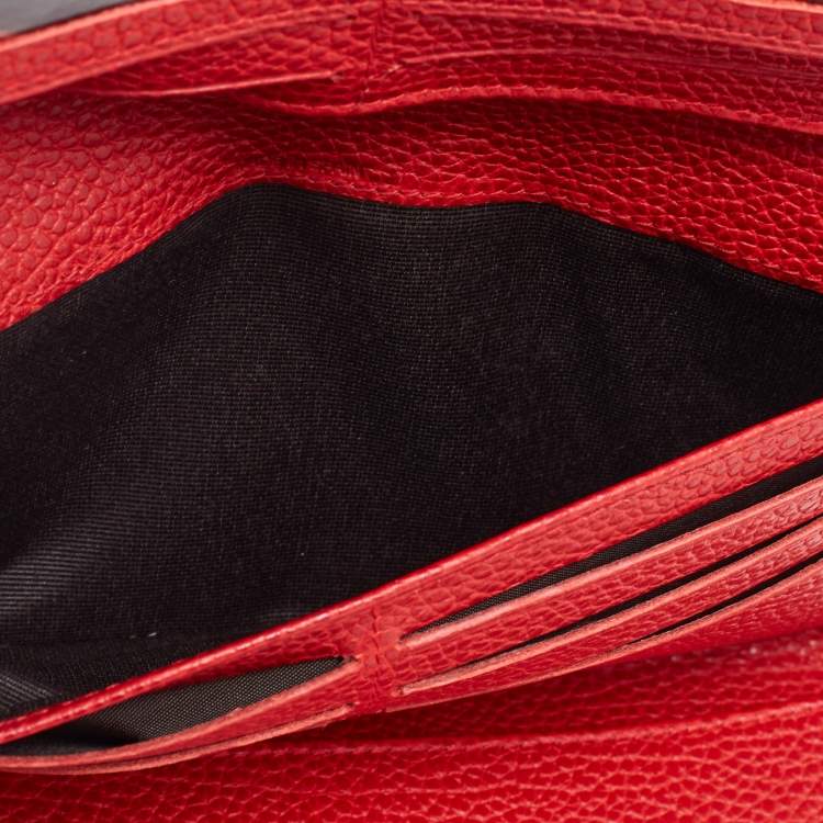 Pre Owned CH Carolina Herrera Red Leather Long Trifold Wallet