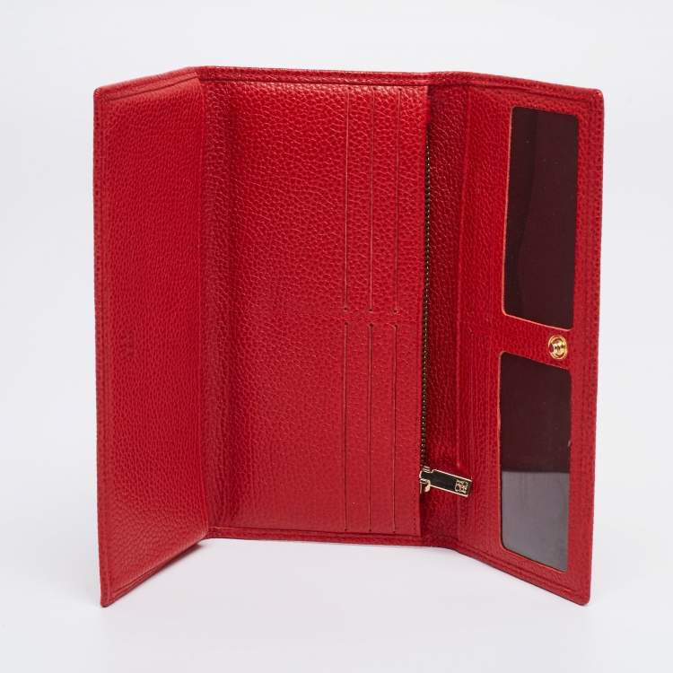 Pre Owned CH Carolina Herrera Red Leather Long Trifold Wallet