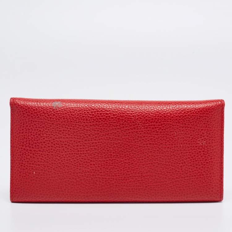 Pre Owned CH Carolina Herrera Red Leather Long Trifold Wallet