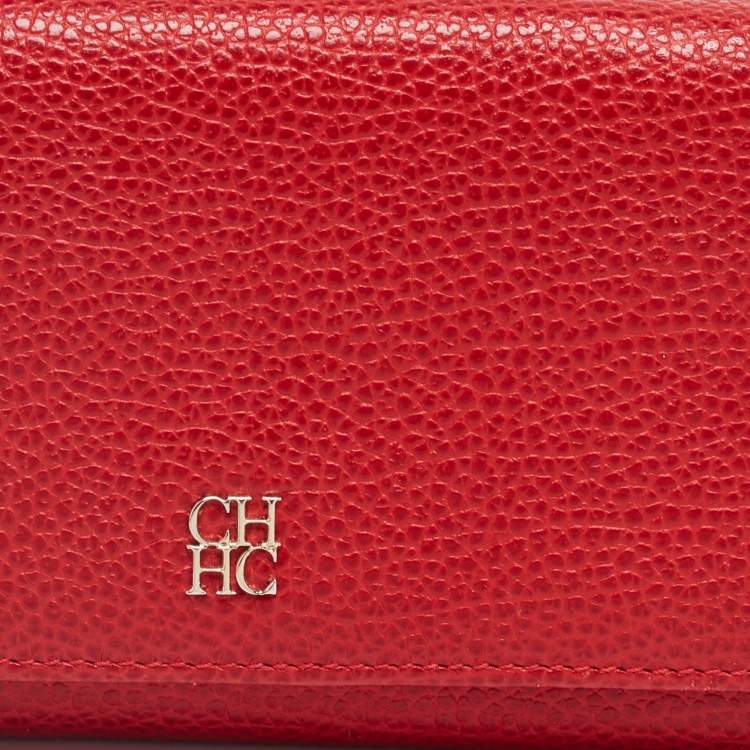 Pre Owned CH Carolina Herrera Red Leather Long Trifold Wallet