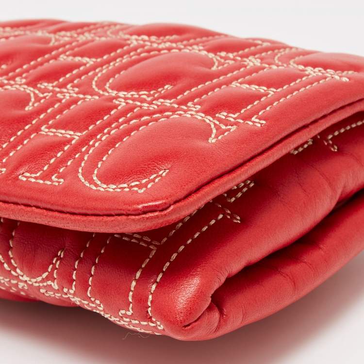 Pre Owned CH Carolina Herrera Red Monogram Leather Jerry Chain Clutch