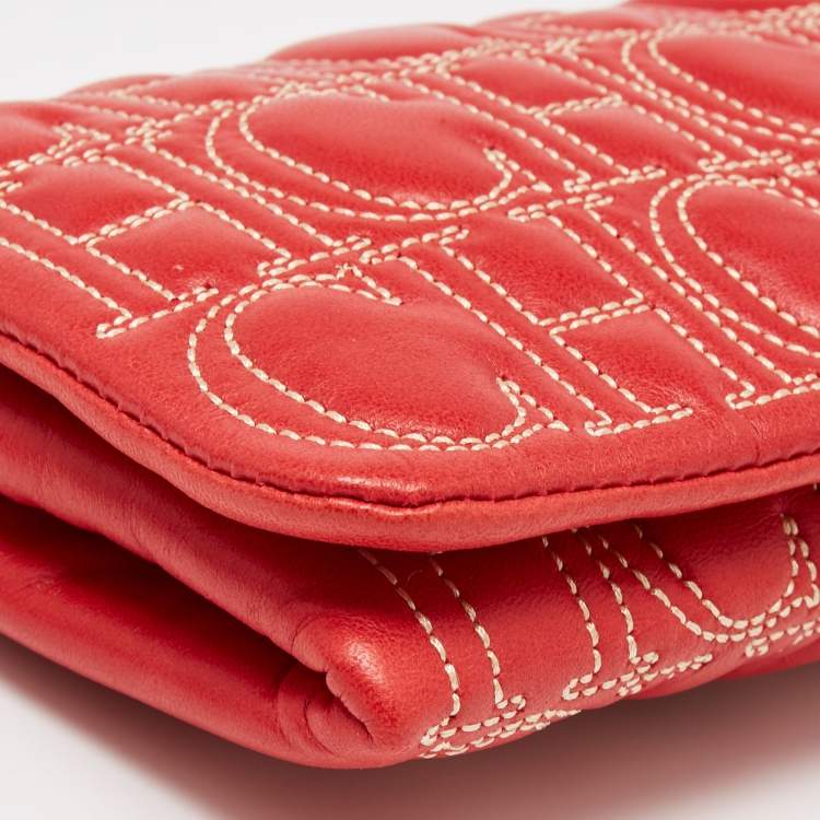 Pre Owned CH Carolina Herrera Red Monogram Leather Jerry Chain Clutch