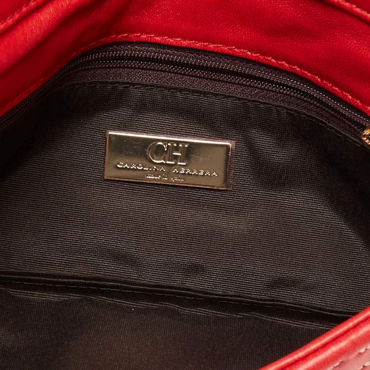 Pre Owned CH Carolina Herrera Red Monogram Leather Jerry Chain Clutch