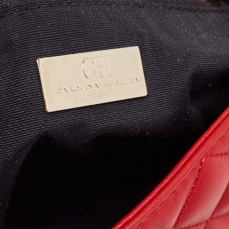 Pre Owned CH Carolina Herrera Red Quilted Leather Flap Chain Shoulder Bag