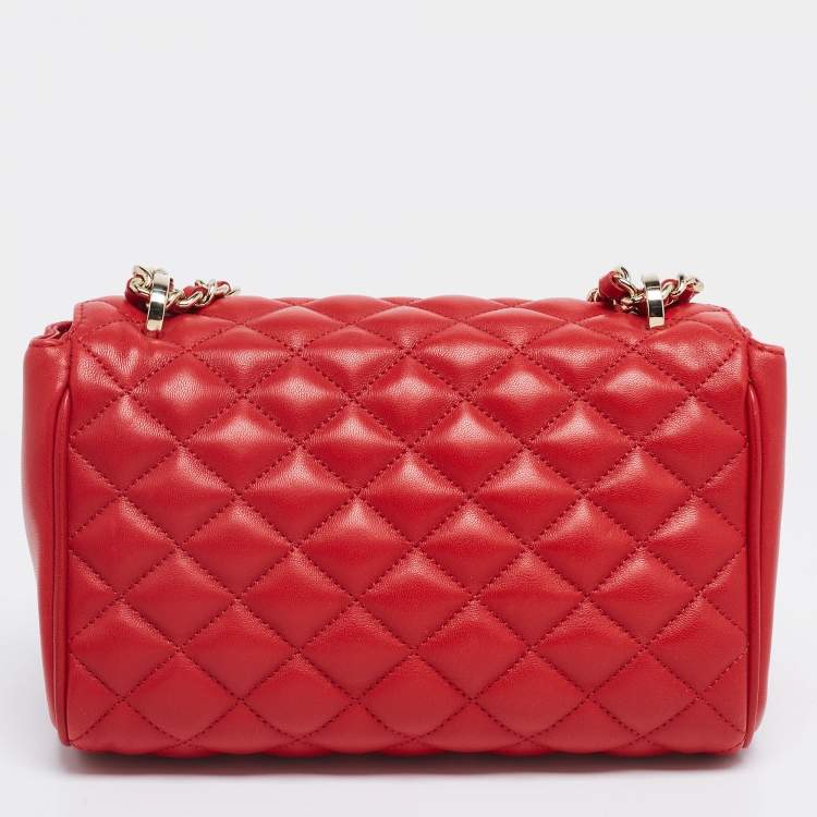 Pre Owned CH Carolina Herrera Red Quilted Leather Flap Chain Shoulder Bag