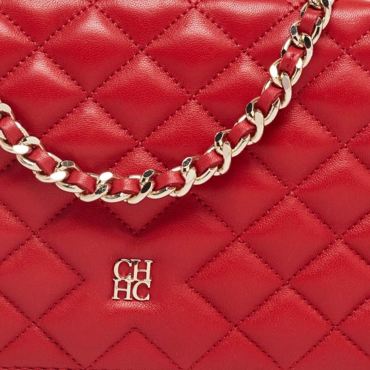Pre Owned CH Carolina Herrera Red Quilted Leather Flap Chain Shoulder Bag