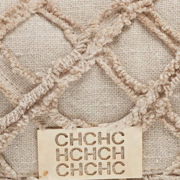 Pre Owned CH Carolina Herrera Beige Quilted Canvas Flap Shoulder Bag