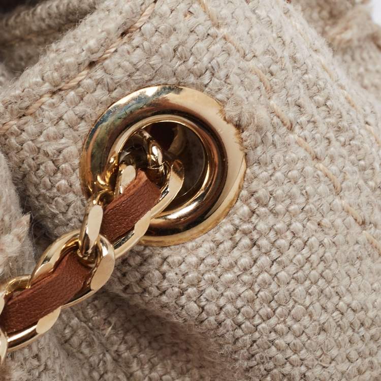 Pre Owned CH Carolina Herrera Beige Quilted Canvas Flap Shoulder Bag