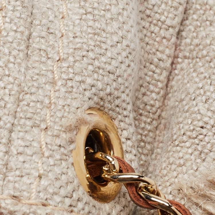 Pre Owned CH Carolina Herrera Beige Quilted Canvas Flap Shoulder Bag