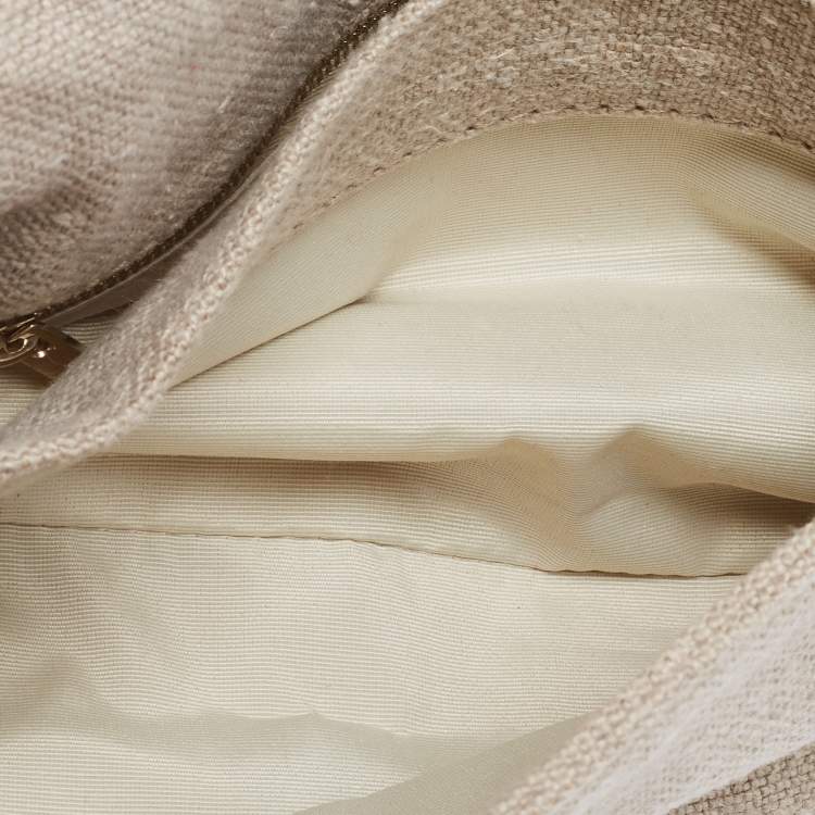 Pre Owned CH Carolina Herrera Beige Quilted Canvas Flap Shoulder Bag