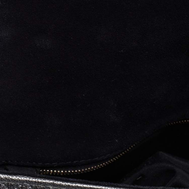 Pre Owned CH Carolina Herrera Metallic Grey Quilted Leather Flap Chain Shoulder Bag