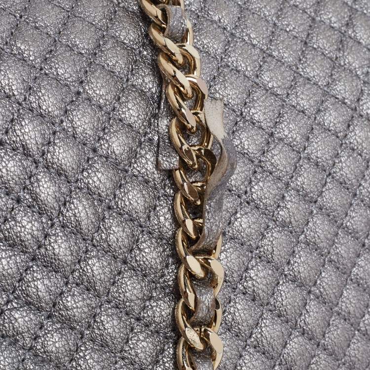Pre Owned CH Carolina Herrera Metallic Grey Quilted Leather Flap Chain Shoulder Bag