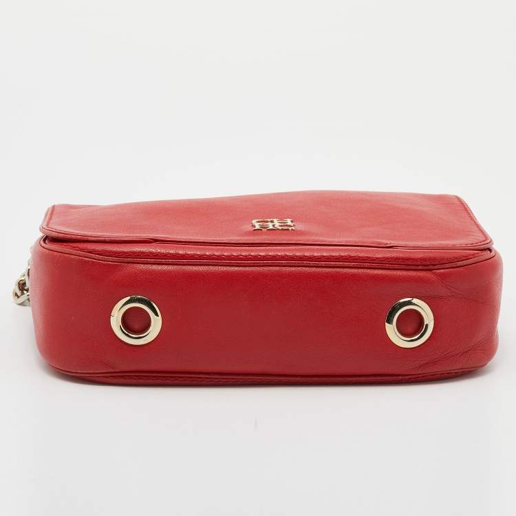 Pre Owned CH Carolina Herrera Red Leather Flap Chain Shoulder Bag