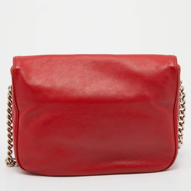 Pre Owned CH Carolina Herrera Red Leather Flap Chain Shoulder Bag