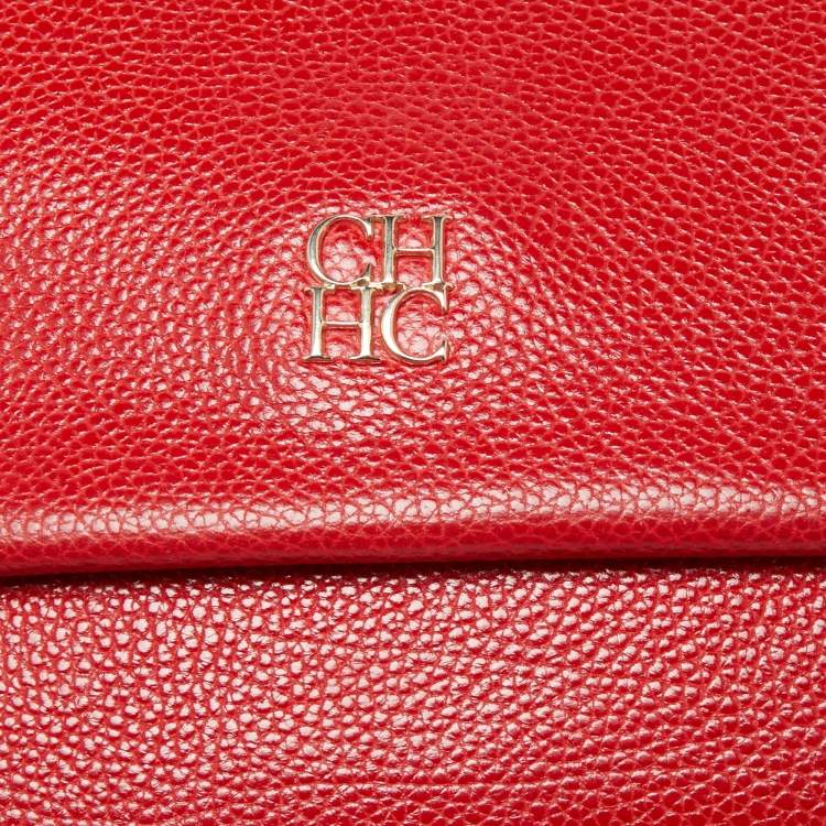 Pre Owned CH Carolina Herrera Red Leather Minuetto Flap Top Handle Bag